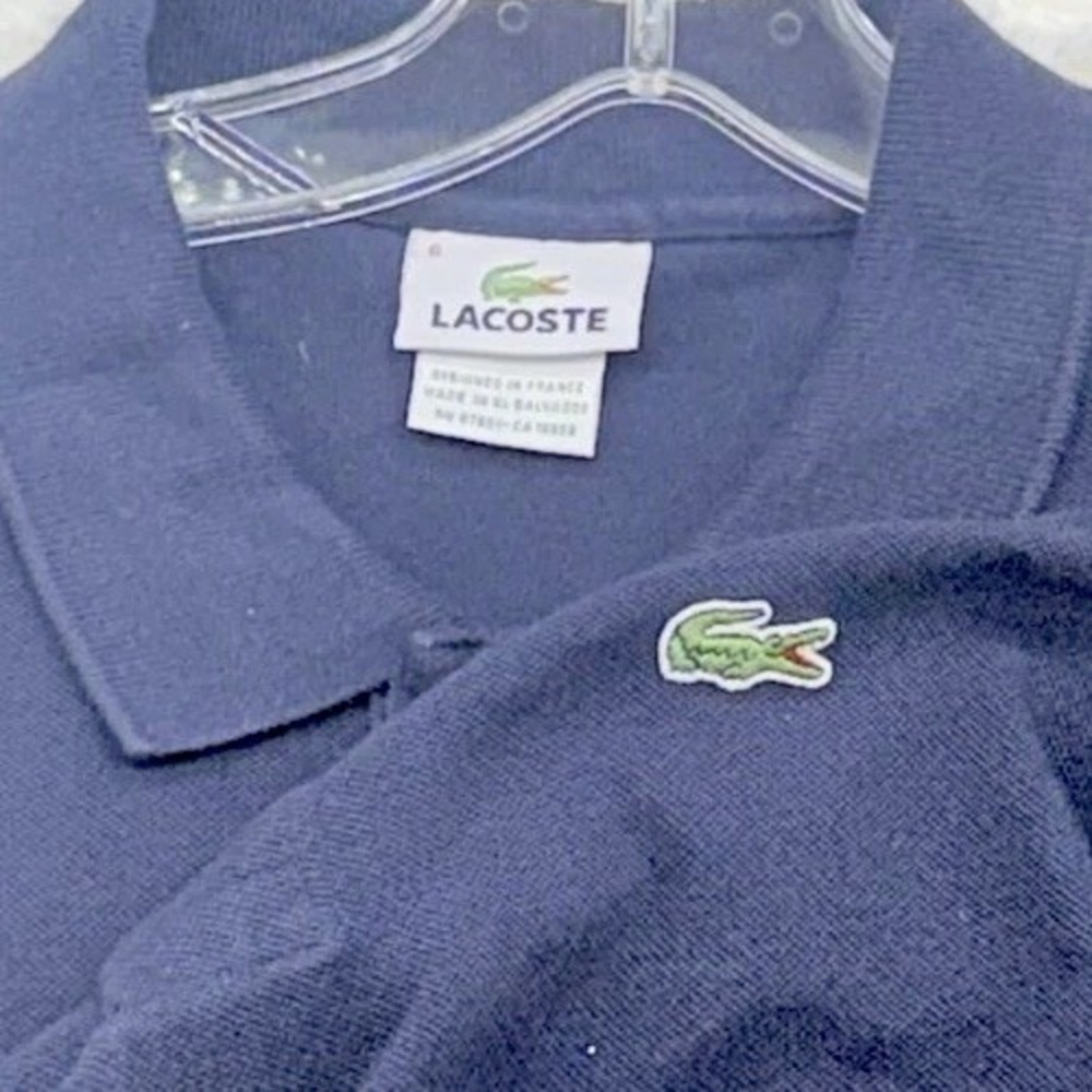 Lacoste Polo Shirt Mens 5 L Navy Blue Pique Cotton Croc Logo Classic Fit